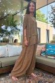 Tasha Damask Cap Sleeve Button Top Walnut